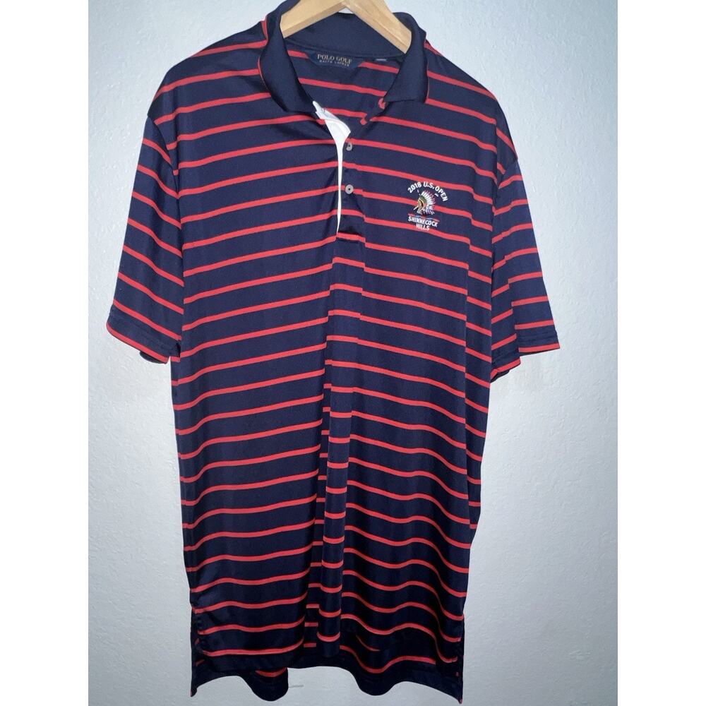 Polo Ralph Lauren Mens XL Golf Polo Navy 2018 US Open Shinnecock Hills Striped